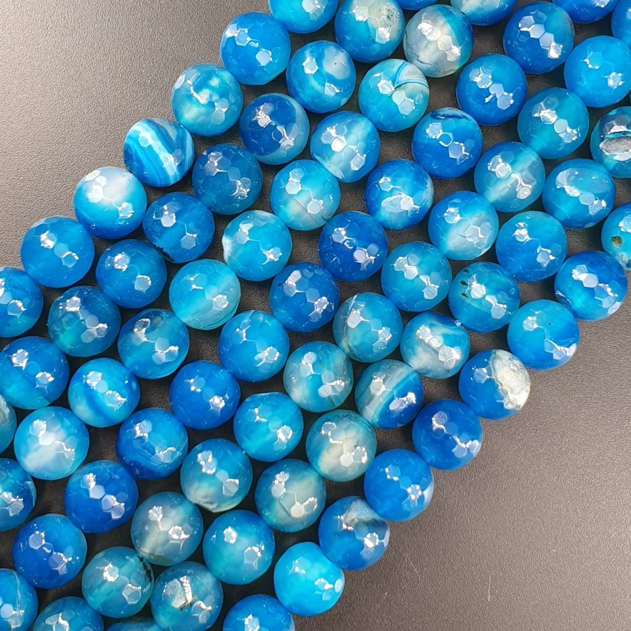 Agata Brasiliana Blu Perline Forma Tondo Sfaccettato 10mm
