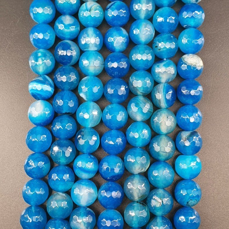 Agata Brasiliana Blu Perline Forma Tondo Sfaccettato 10mm