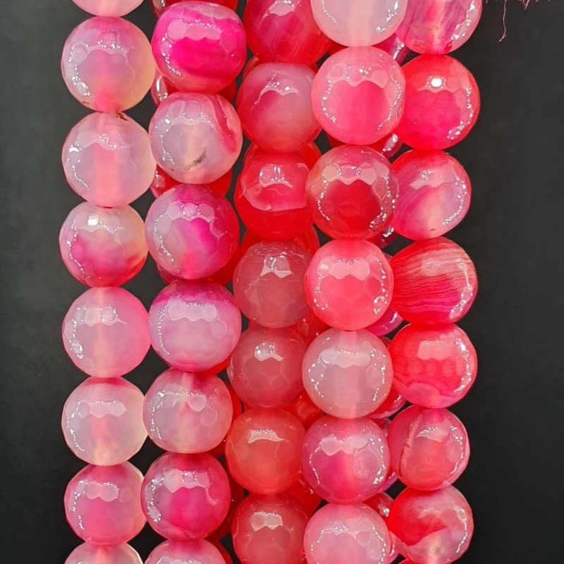 Agata Brasiliana Fucsia Perline Forma Tondo Sfaccettato 10mm