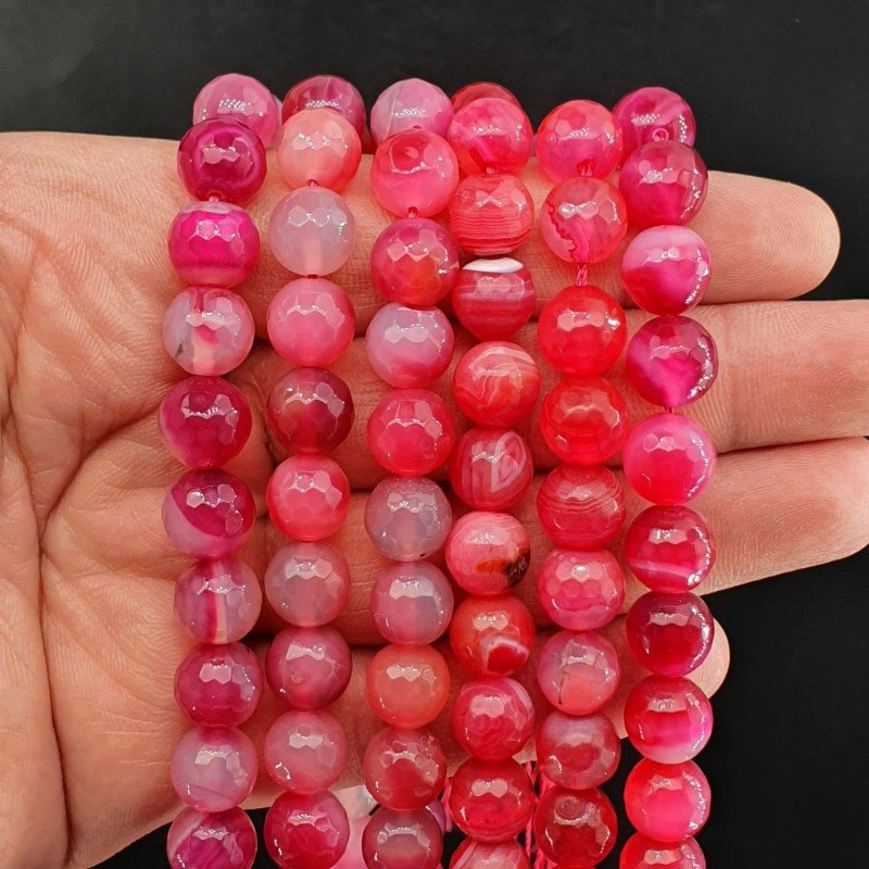 Agata Brasiliana Fucsia Perline Forma Tondo Sfaccettato 10mm