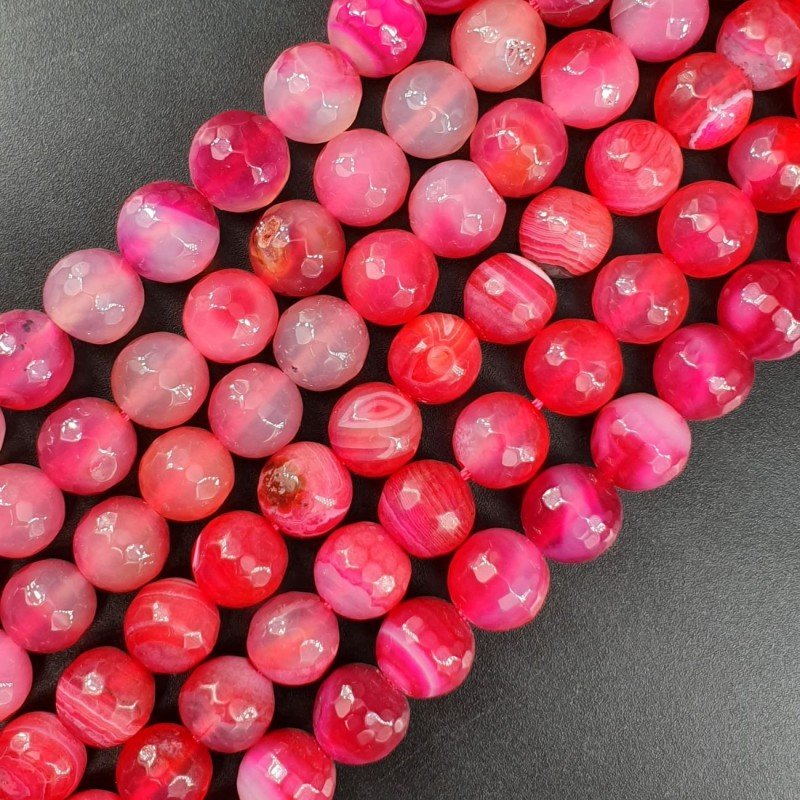 Agata Brasiliana Fucsia Perline Forma Tondo Sfaccettato 10mm