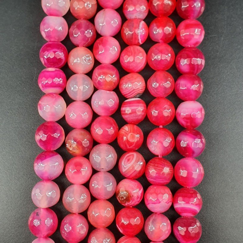 Agata Brasiliana Fucsia Perline Forma Tondo Sfaccettato 10mm