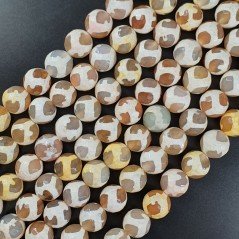 Agata Tibetana Arancia-Crema Perline Forma Tondo Sfaccettato 10mm