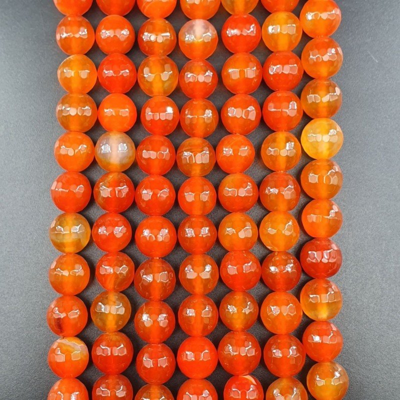 Agata Di Fuoco Arancio Perline Forma Tondo Sfaccettato 10mm