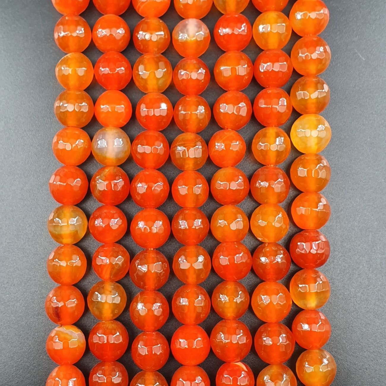 Agata Di Fuoco Arancio Perline Forma Tondo Sfaccettato 10mm