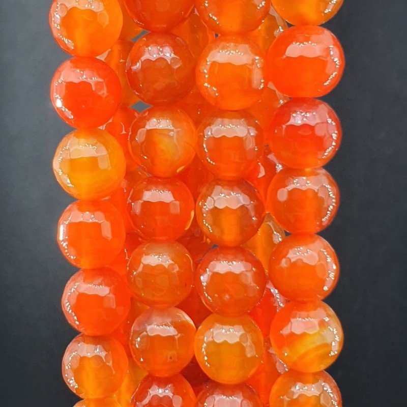 Agata Di Fuoco Arancio Perline Forma Tondo Sfaccettato 10mm