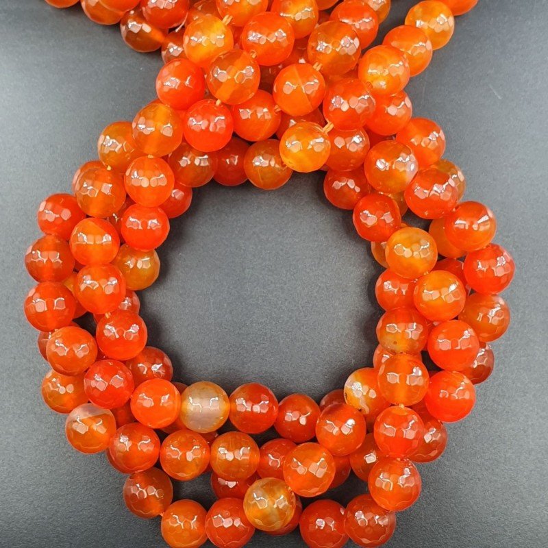 Agata Di Fuoco Arancio Perline Forma Tondo Sfaccettato 10mm