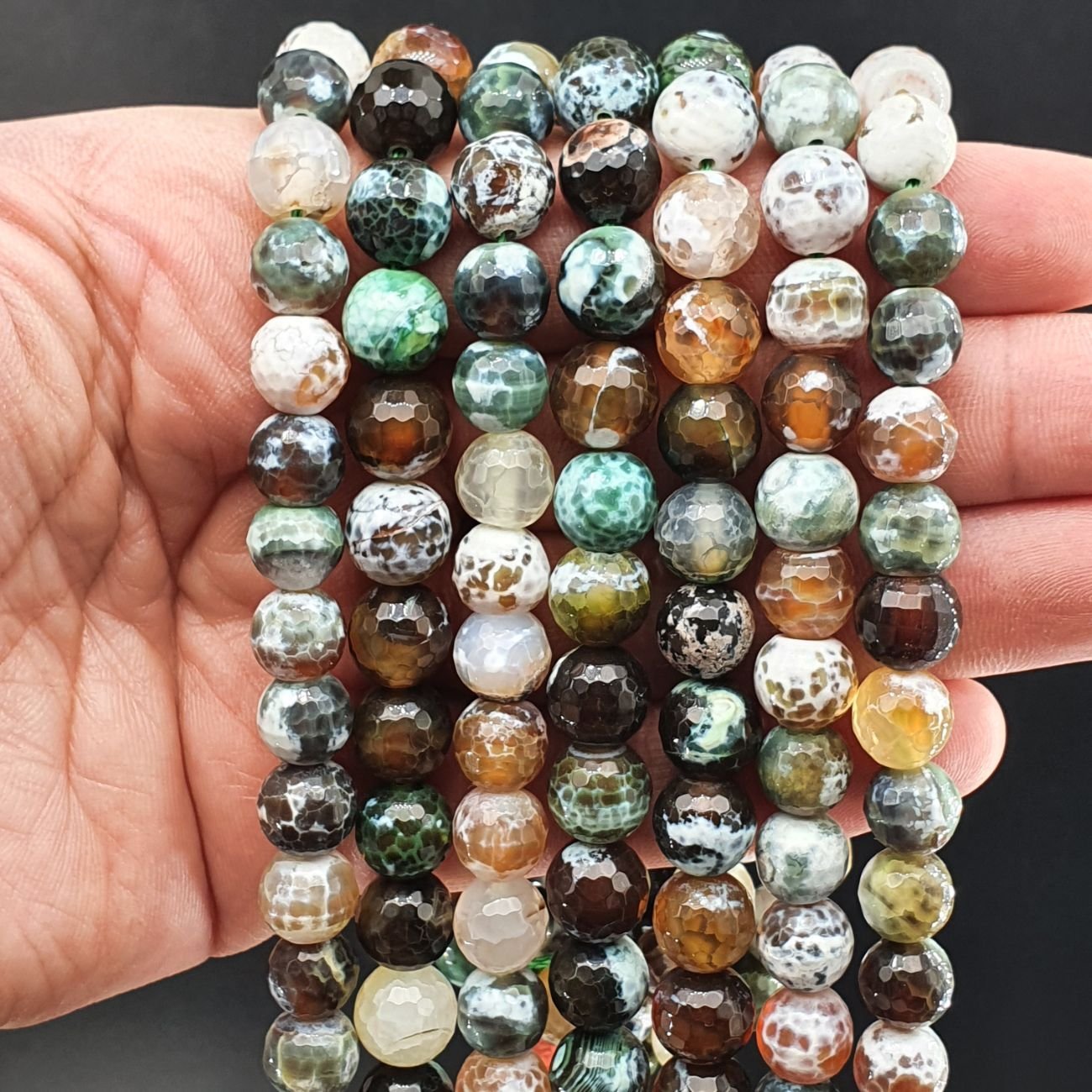 Agata Di Fuoco Multicolore Perline Forma Tondo Sfaccettato 10mm