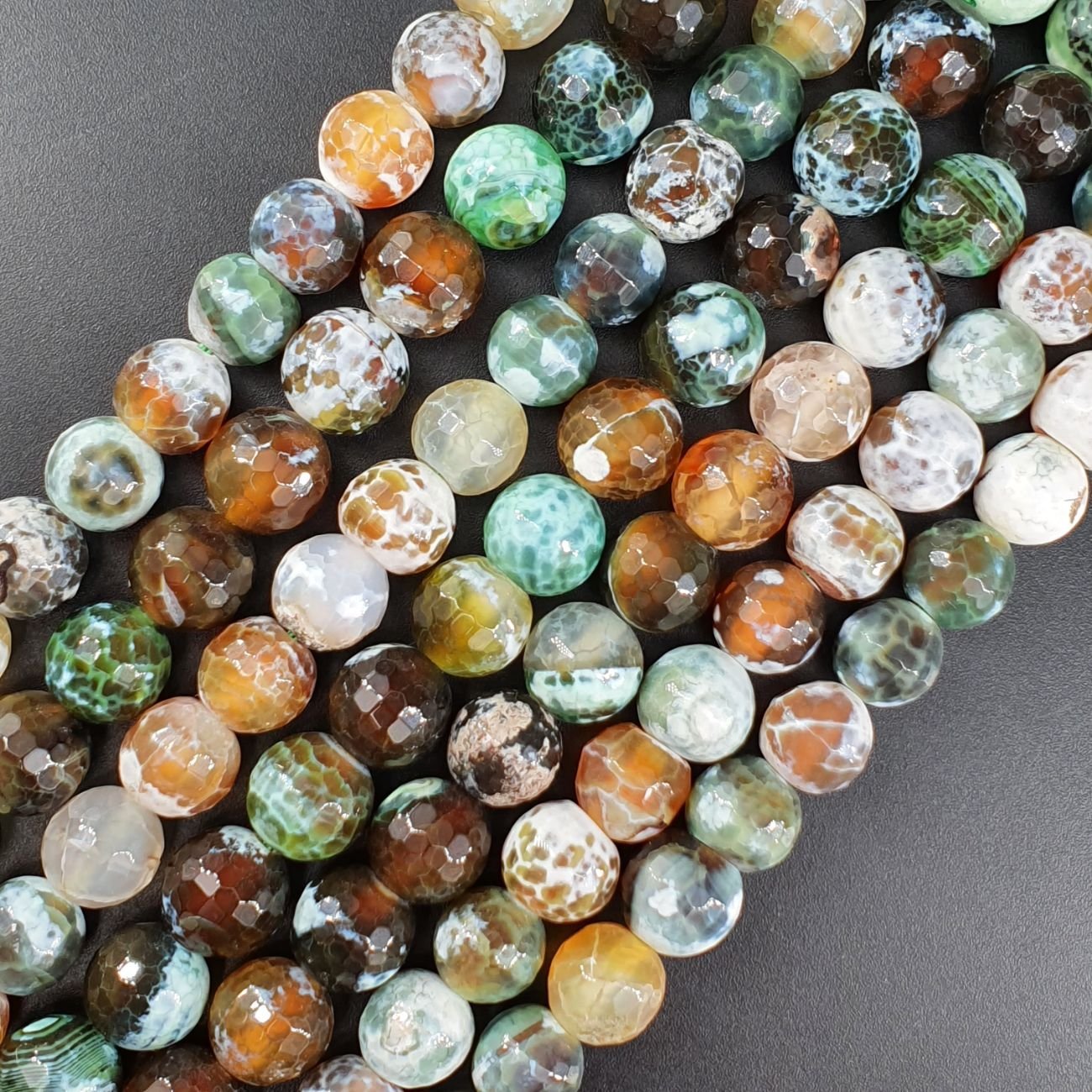 Agata Di Fuoco Multicolore Perline Forma Tondo Sfaccettato 10mm
