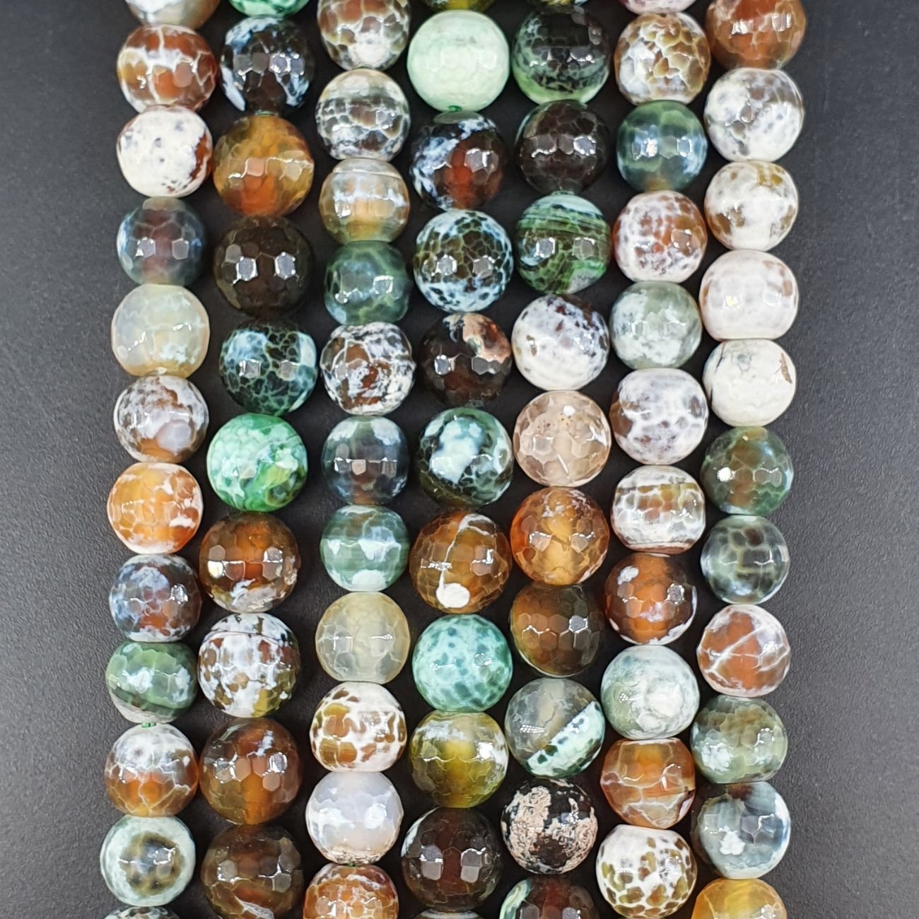 Agata Di Fuoco Multicolore Perline Forma Tondo Sfaccettato 10mm