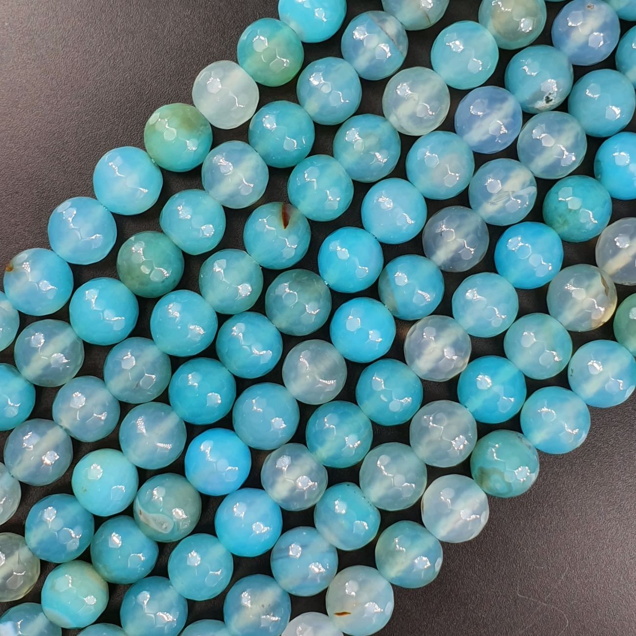 Agata Brasiliana Celeste Perline Forma Tondo Sfaccettato 10mm
