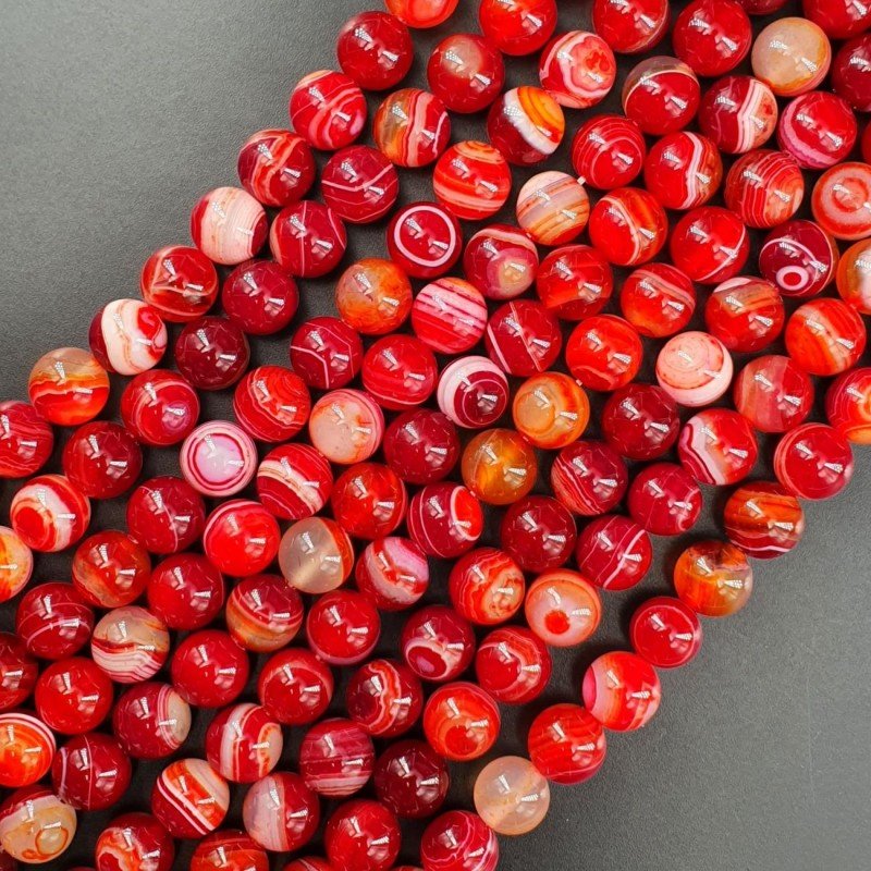Agata Brasiliana Rossa Rubi Striata Perline Forma Tondo Liscio 10mm