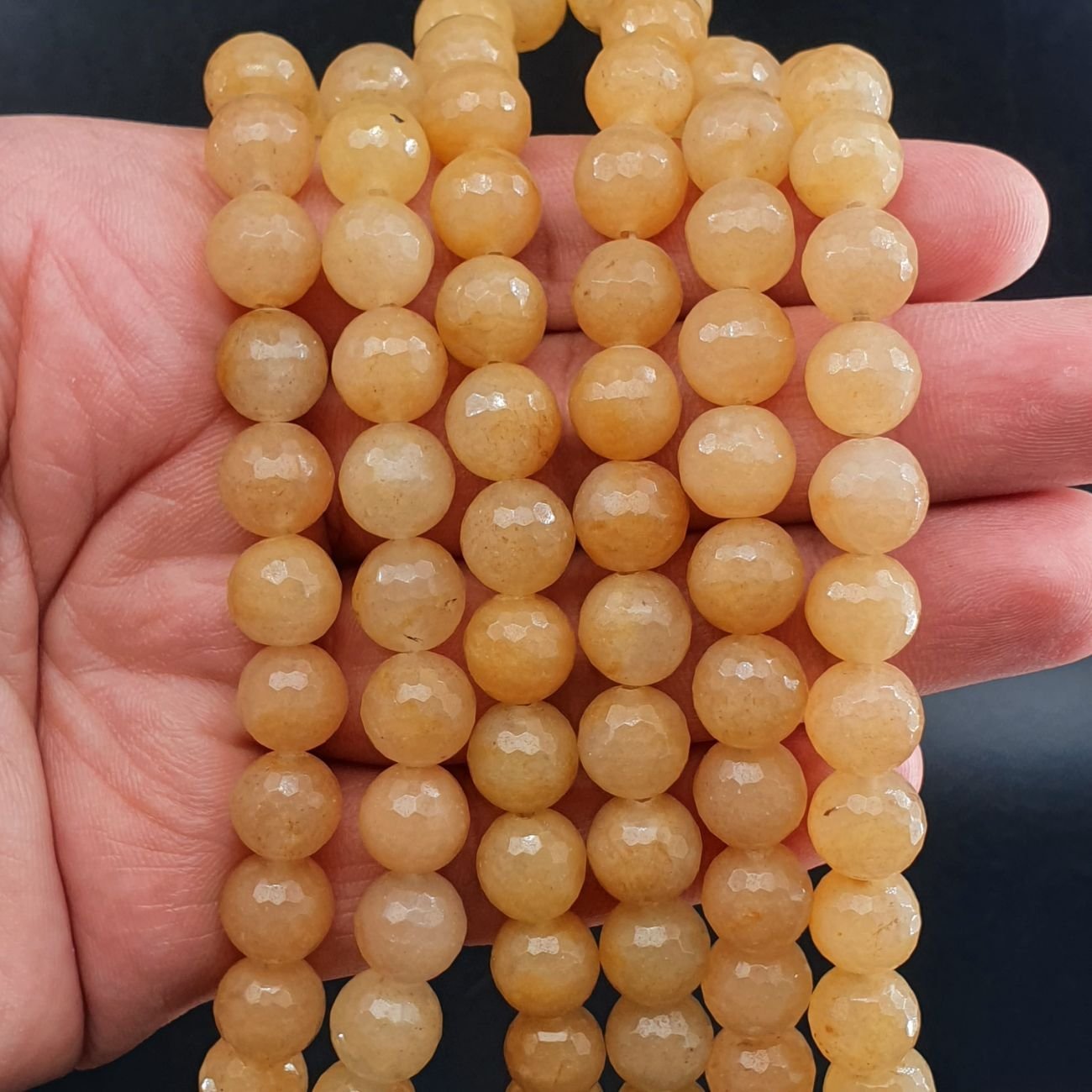 Avventurina Gialla Naturale Perline Forma Tondo Sfaccettato 10mm