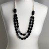 Collane agata nera ovale liscio 13x18 mm annodato con perle di fiume acqua dolce
