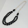 Collane agata nera ovale liscio 13x18 mm annodato con perle di fiume acqua dolce