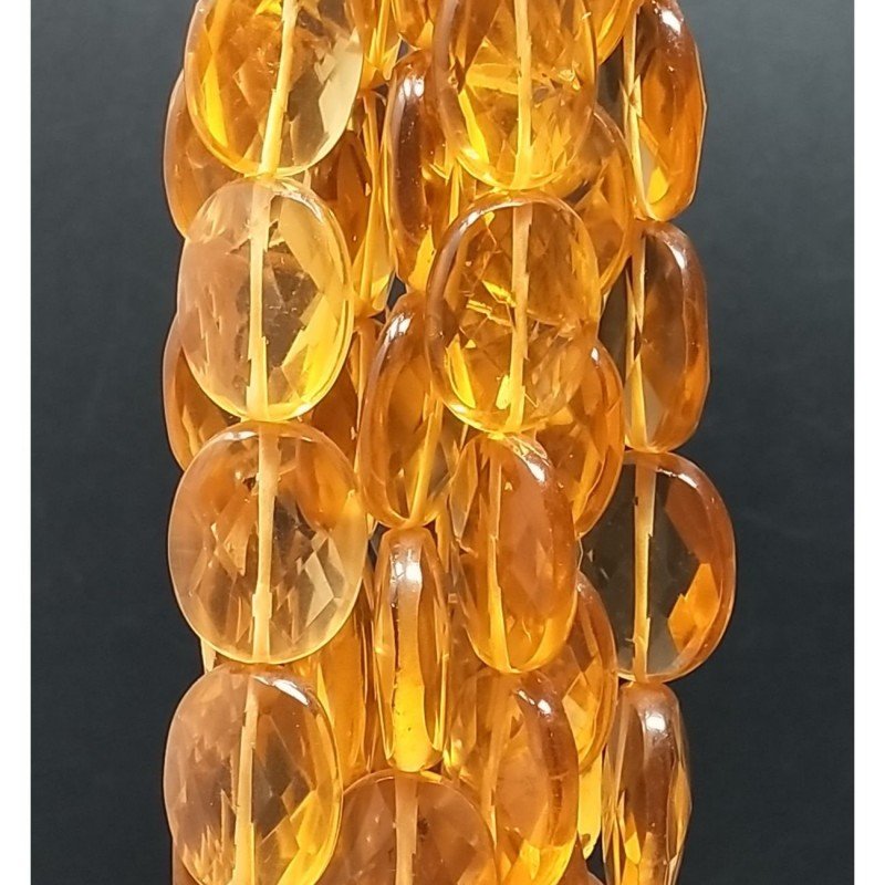 Quarzo Citrino Idrotermale in Perline Forma Ovale Piatto Sfaccettato Foro Passante 18X22mm