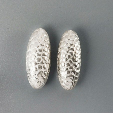 Distanziatore In Ottone Forma Ovale Lavorato Antico Tribal 13X32mm-Argentato 1pz