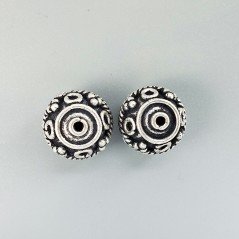 Distanziatore In Ottone Forma Tondo Lavorato Filigrana Ethnico Ossidato 16mm-Argentato 1pz