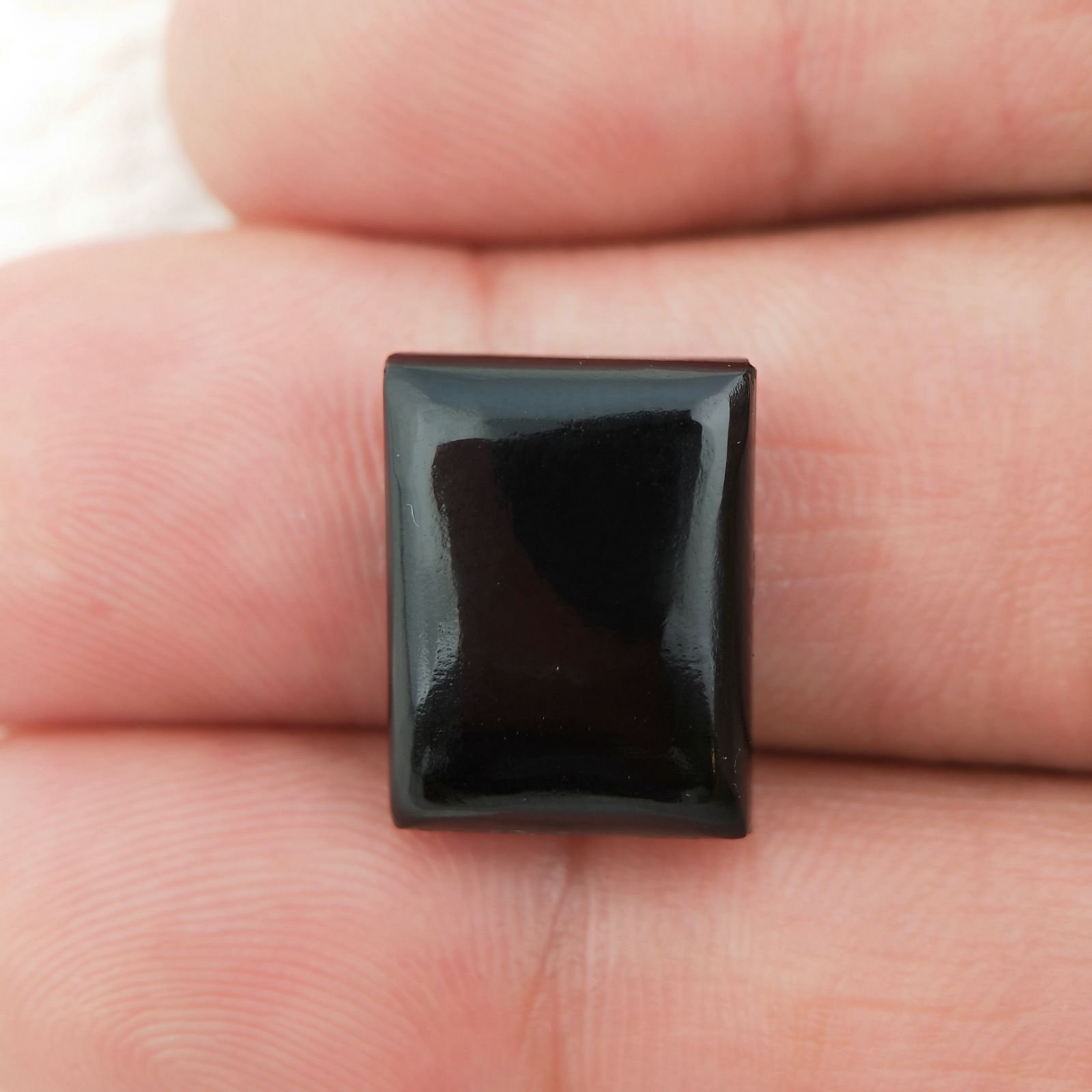 Onice Nera Naturale Forma Rettangolare Piatto Cabochon Liscio Fatto a Mano 16X12X5mm 9,50 Carati 1pz