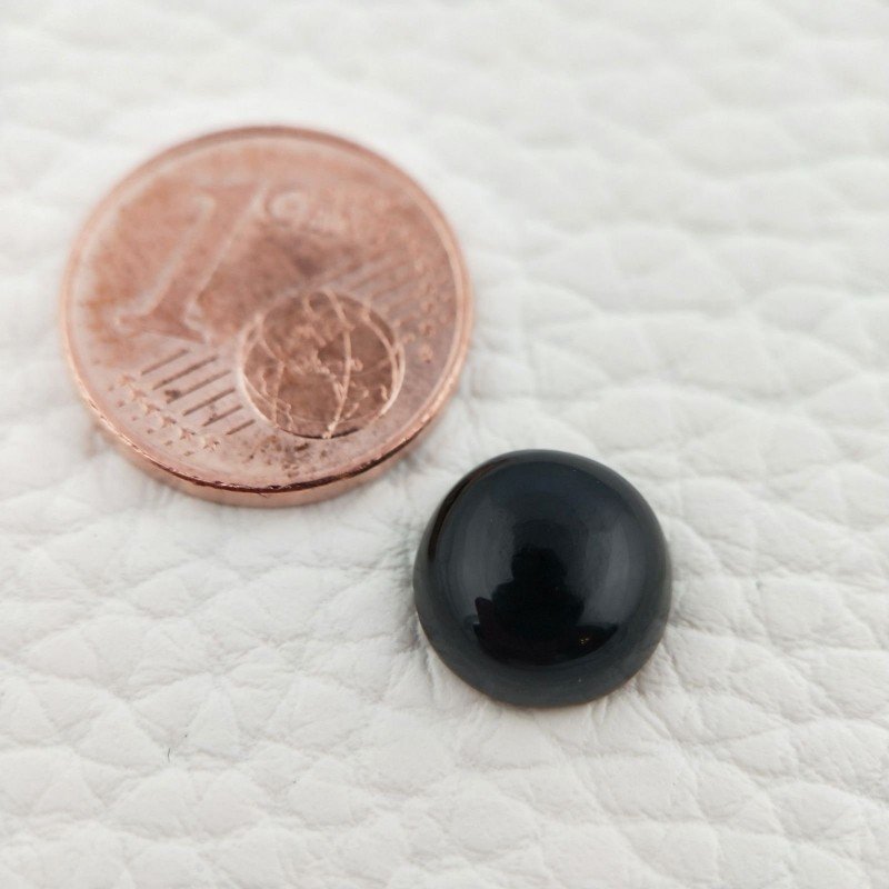 Cabochon di Onice Nera Naturale Tondo, Piatto e Liscio, 10x10x3 mm, 2,80 ct, Fatto a Mano