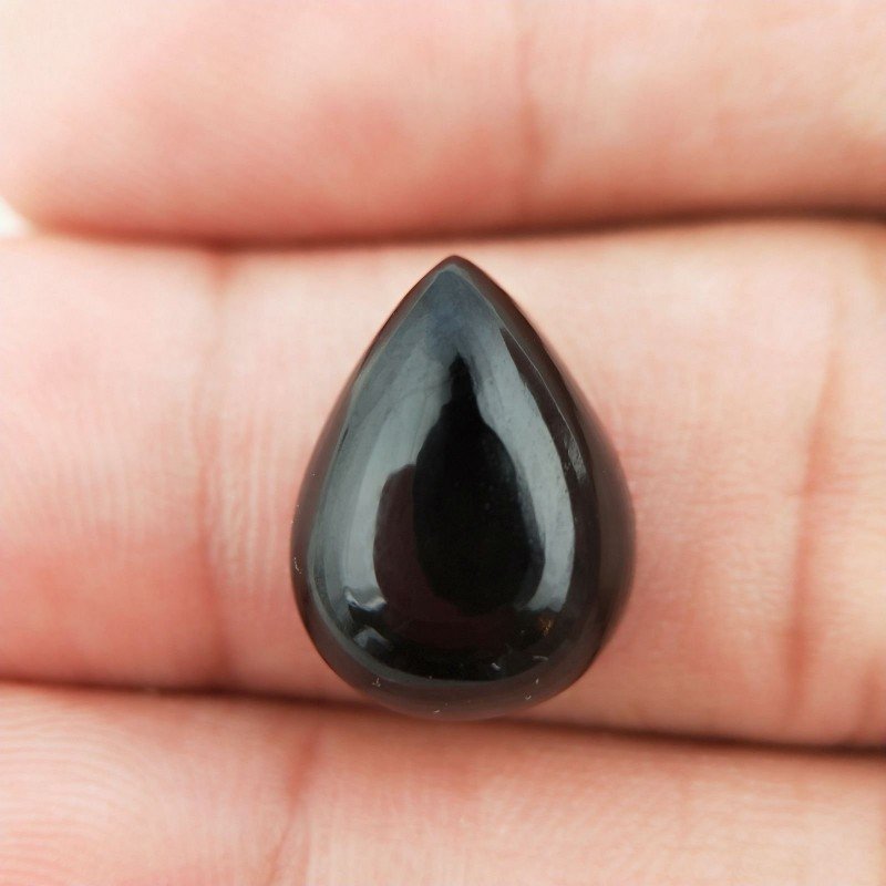 Onice Nera Naturale Forma Goccia Piatto Cabochon Liscio Fatto a Mano16X12X5mm 8,00 Carati 1pz