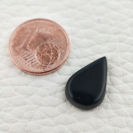 Onice Nera Naturale Forma Goccia Piatto Cabochon Liscio Fatto a Mano 15X10X2mm 3,35 Carati 1pz