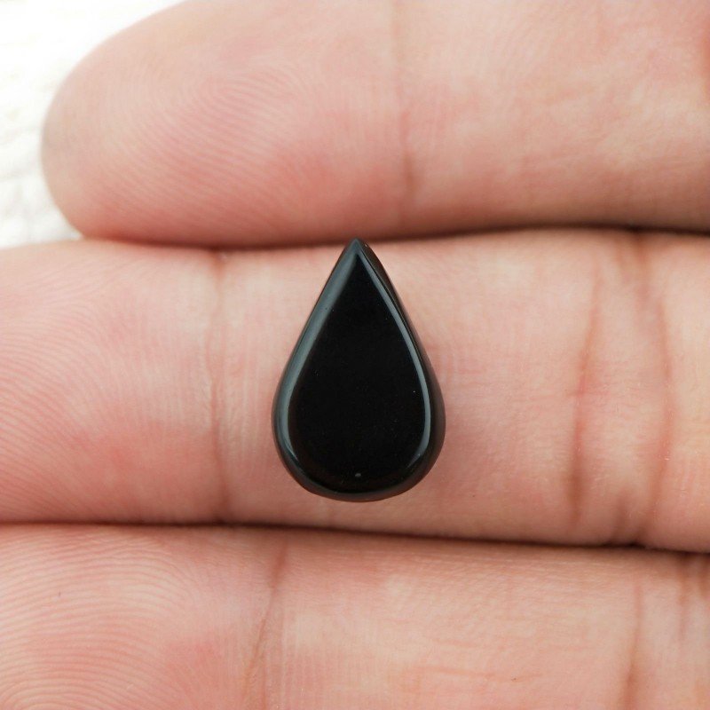 Onice Nera Naturale Forma Goccia Piatto Cabochon Liscio Fatto a Mano 15X10X2mm 3,35 Carati 1pz