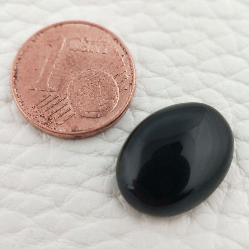 Cabochon di Onice Nera Naturale Ovale, Piatto e Liscio, 16x12x4 mm, 6,90 ct, Fatto a Mano