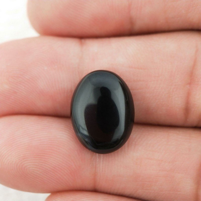 Onice Nera Naturale Forma Ovale Piatto Cabochon Liscio Fatto a Mano 16X12X4mm 6,90 Carati 1pz