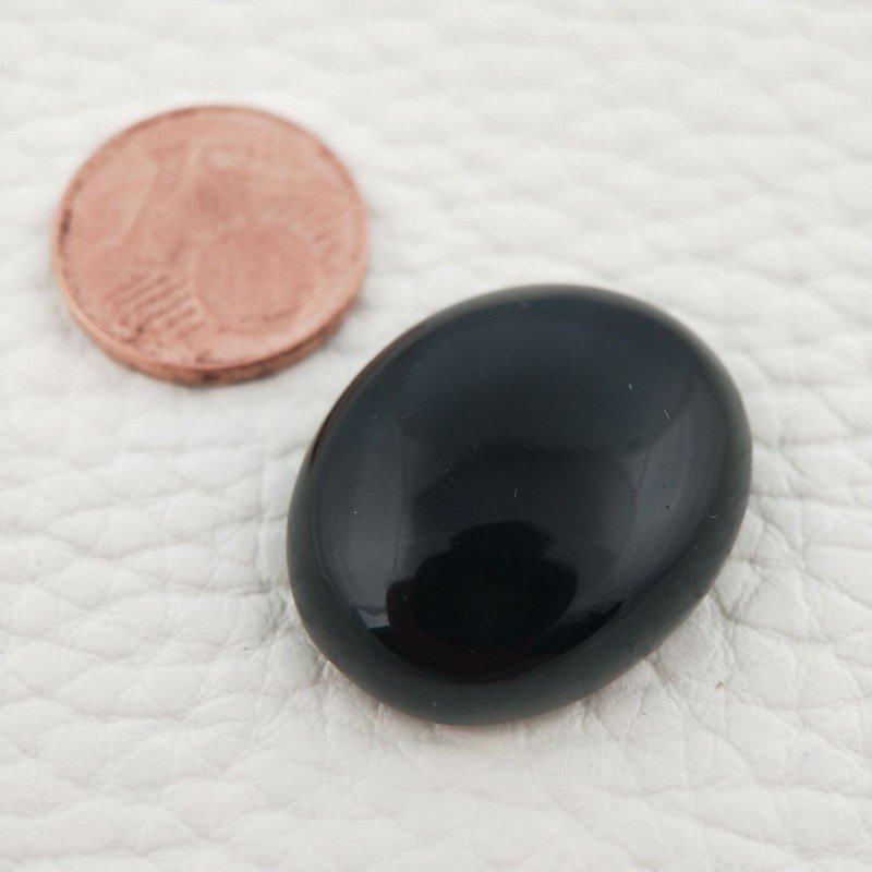 Onice Nera Naturale Forma Ovale Piatto Cabochon Liscio Fatto a Mano 24X19X7mm 28,35 Carati 1pz