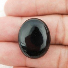 Onice Nera Naturale Forma Ovale Piatto Cabochon Liscio Fatto a Mano 24X19X7mm 28,35 Carati 1pz