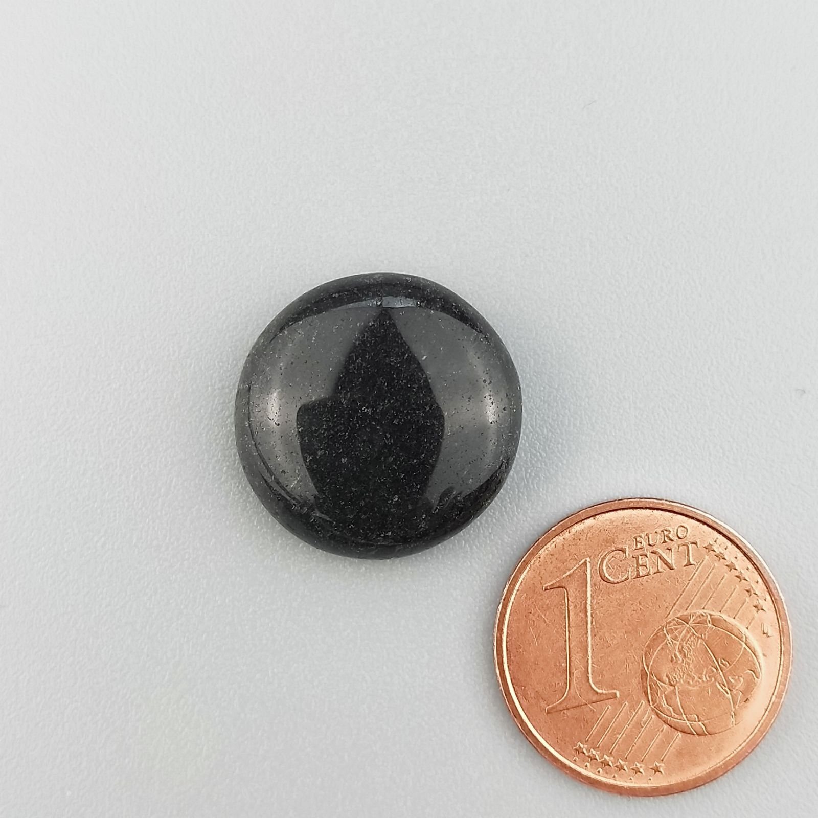Agata Nero Chiaro Naturale Forma Tondo Piatto Cabochon Liscio Fatto a Mano 16X16X6mm 11,50 Carati 1pz