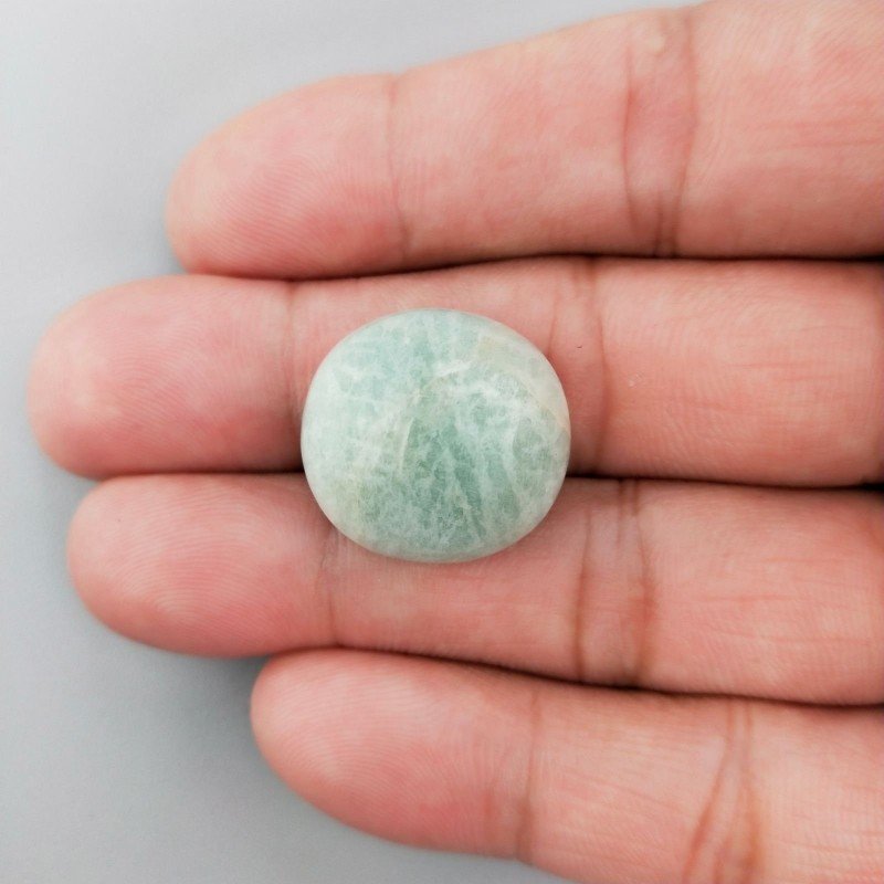 Amazzonite Brasiliana Naturale Forma Tondo Piatto Cabochon Liscio Fatto a Mano 21X20X9mm 28,05 Carati 1pz