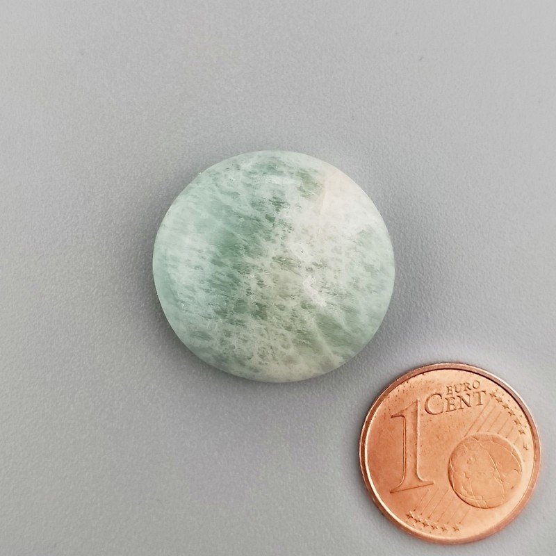 Cabochon di Amazzonite Brasiliana Naturale Tondo, Piatto e Liscio, 21x21x7 mm, 27,30 ct, Fatto a Mano