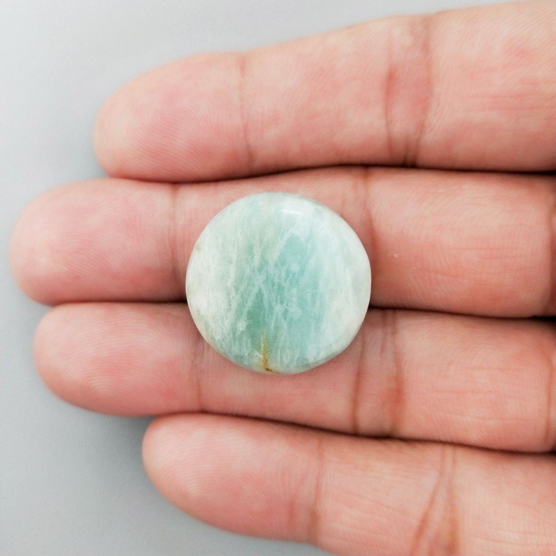 Amazzonite Brasiliana Naturale Forma Tondo Piatto Cabochon Liscio Fatto a Mano 22X22X7mm 31,70 Carati 1pz