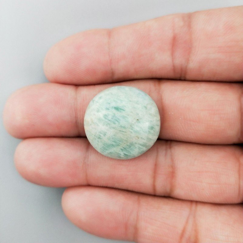 Amazzonite Brasiliana Naturale Forma Tondo Piatto Cabochon Liscio Fatto a Mano 21X21X7mm 25,80 Carati 1pz