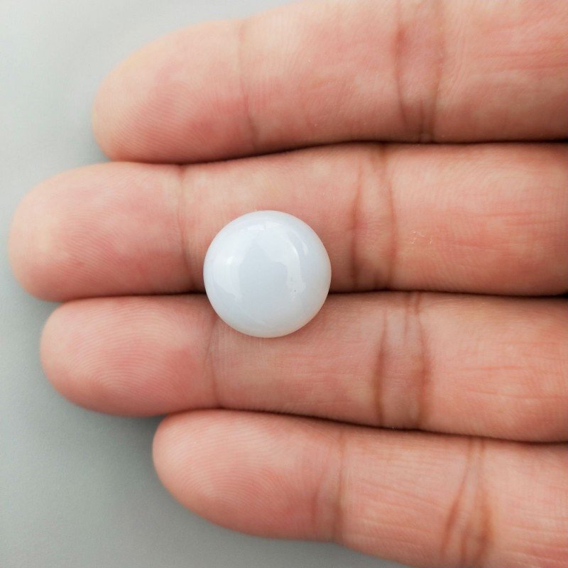 Calcedonio Naturale Forma Tondo Piatto Cabochon Liscio Fatto a Mano 15X15X7mm 11,50 Carati 1pz