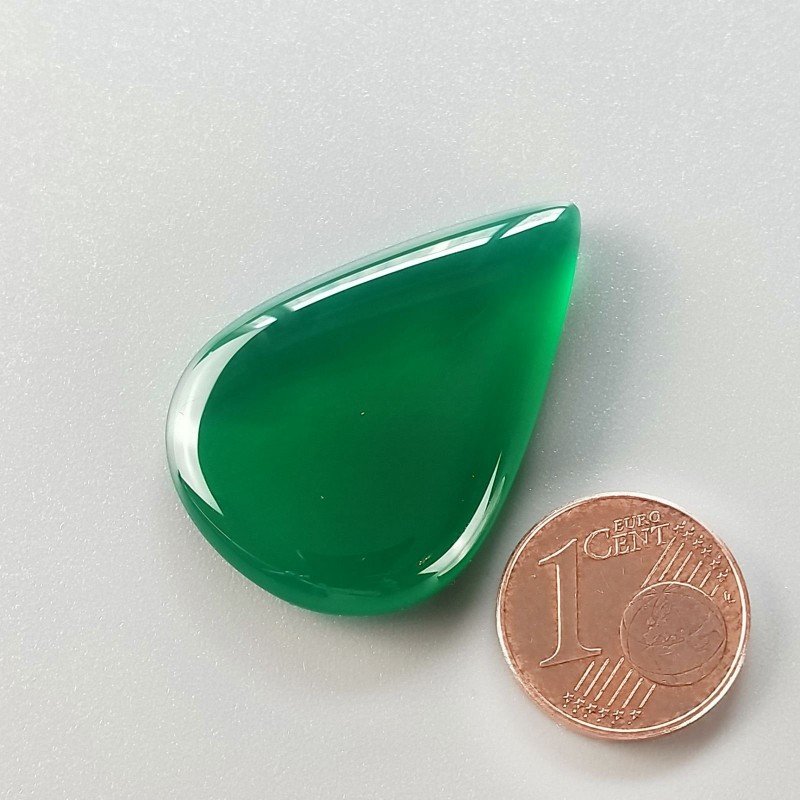 Onice Verde Forma Gocce Piatto Cabochon Liscio Fatto a Mano 34X24X5mm 6,80gm 1pz