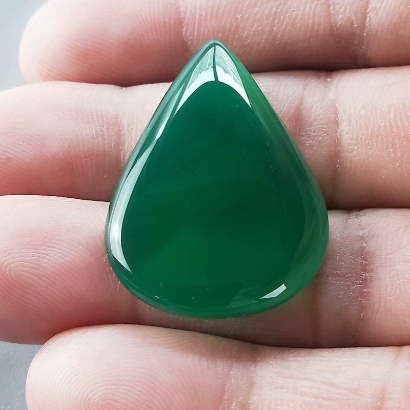 Onice Verde Forma Gocce Piatto Cabochon Liscio Fatto a Mano 34X24X5mm 6,80gm 1pz