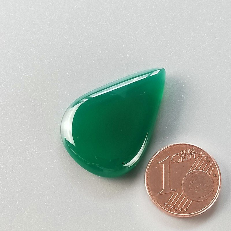 Onice Verde Forma Gocce Piatto Cabochon Liscio Fatto a Mano 29X20X5mm 4,60gm 1pz