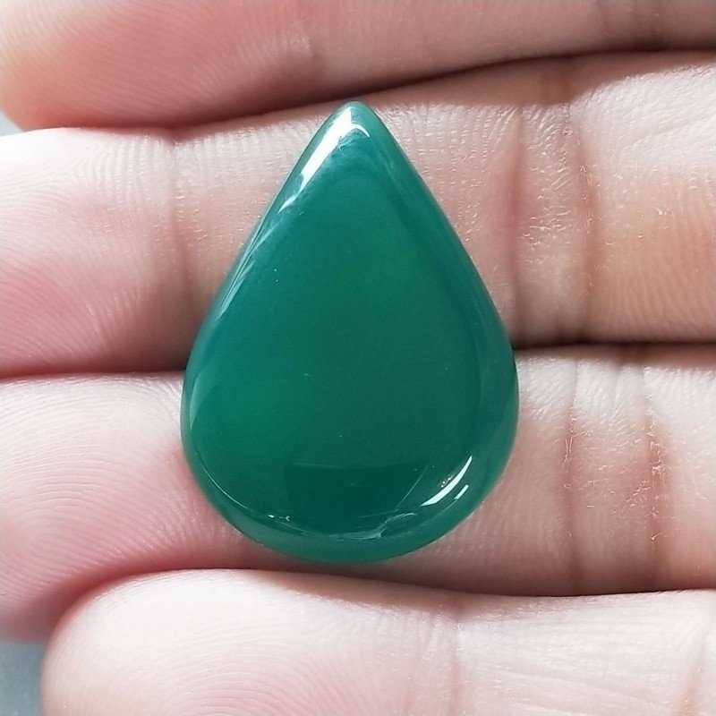 Onice Verde Forma Gocce Piatto Cabochon Liscio Fatto a Mano 28X20X5mm 4,08gm 1pz