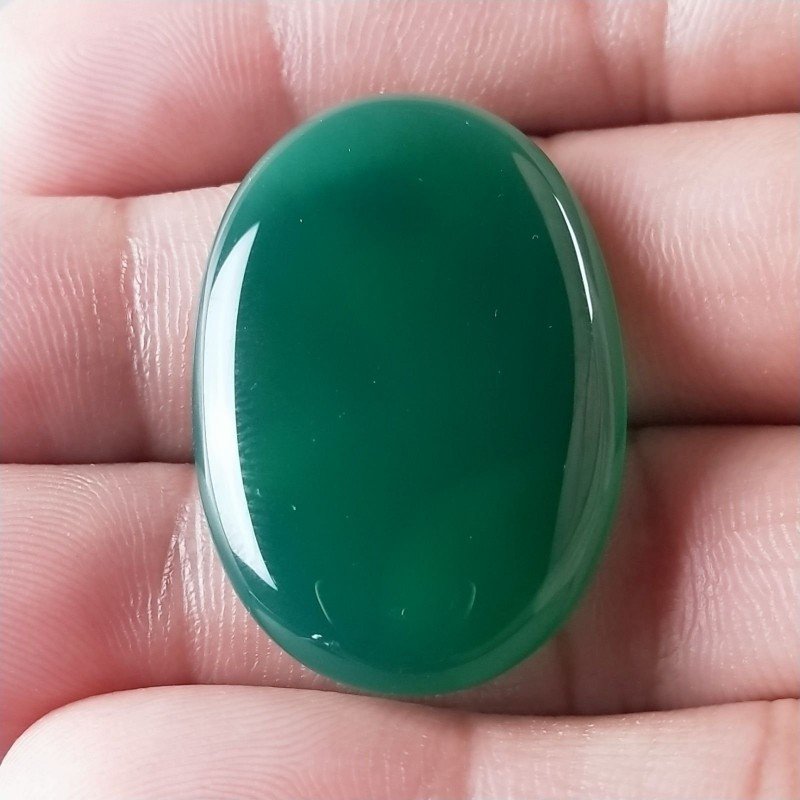 Onice Verde Forma Ovale Piatto Cabochon Liscio Fatto a Mano 33X23X5mm 7,67gm 1pz