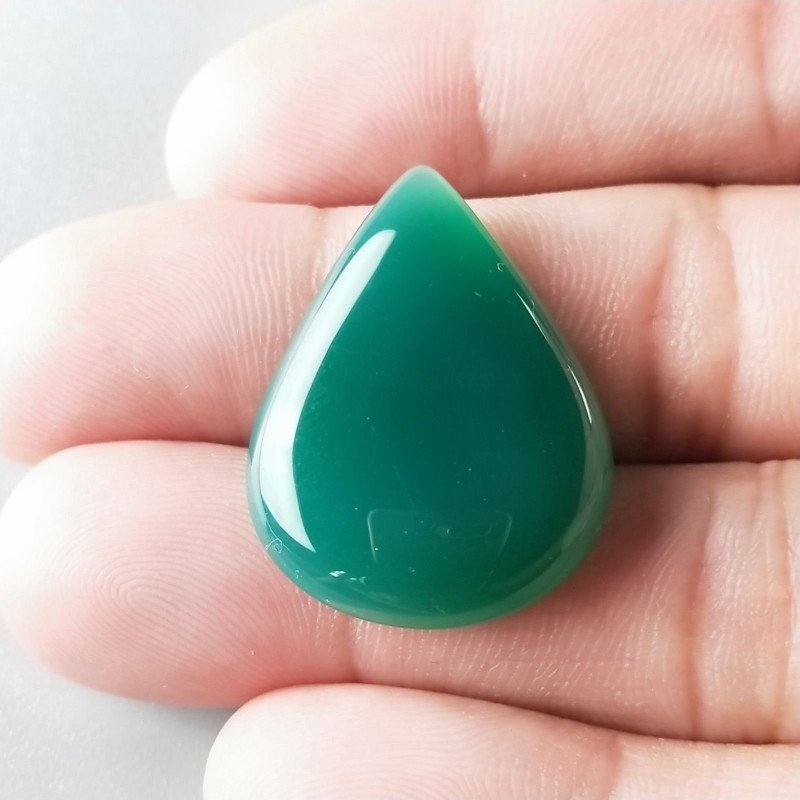 Onice Verde Forma Gocce Piatto Cabochon Liscio Fatto a Mano 29X22X5mm 4,95gm 1pz