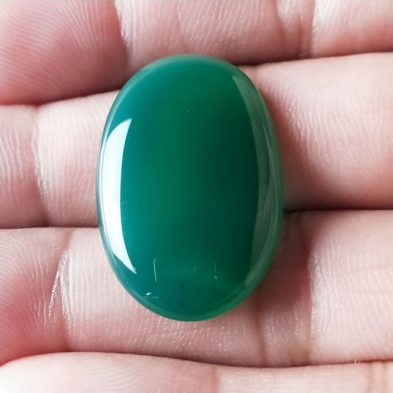 Onice Verde Forma Ovale Piatto Cabochon Liscio Fatto a Mano 32X19X5mm 6,10gm 1pz