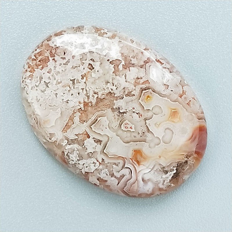Cabochon di Agata Crazy Lace Naturale Ovale, Piatto e Liscio, 29x21 mm, 5,78 g, Fatto a Mano