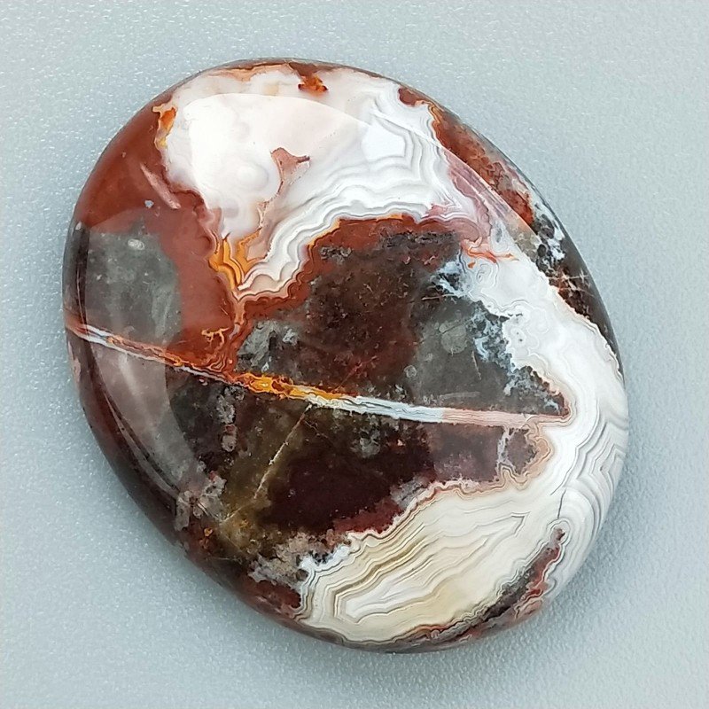 Cabochon di Agata Crazy Lace Naturale Ovale, Piatto e Liscio, 30x24 mm, 7,56 g, Fatto a Mano