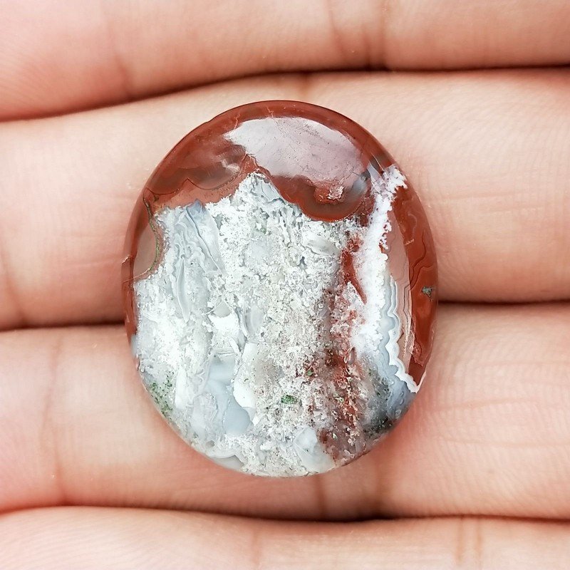 Agata Crazy Lace Naturale Forma Ovale Piatto Cabochon Liscio Fatto a Mano 23X21mm 5,92gm 1pz