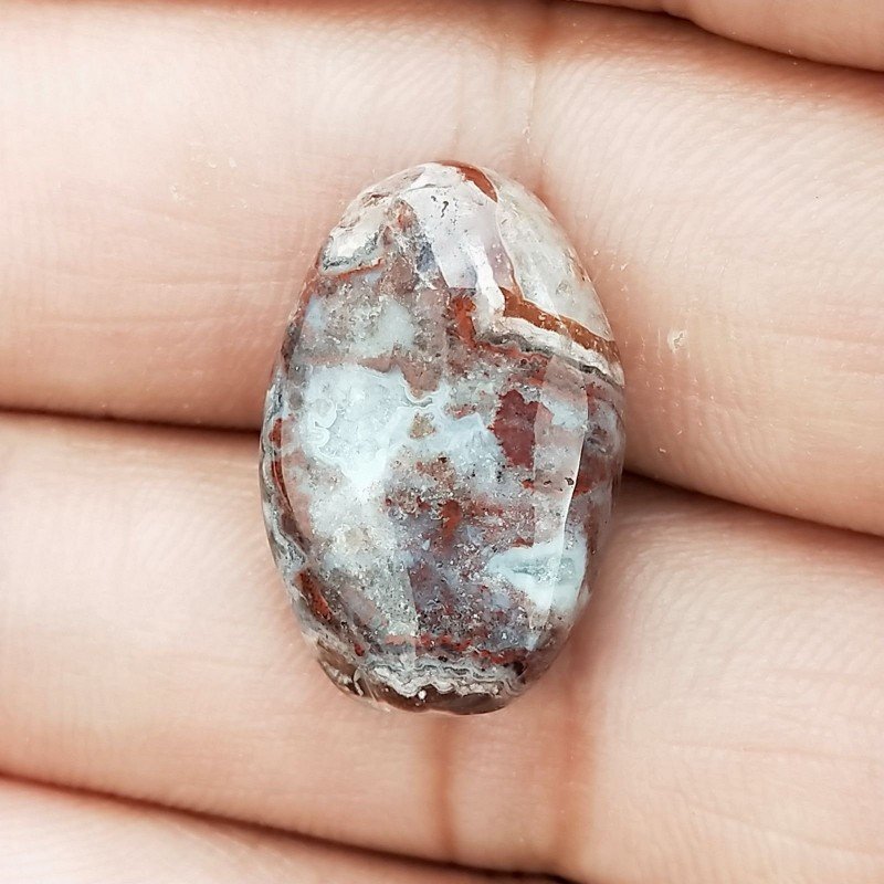 Agata Crazy Lace Naturale Forma Ovale Piatto Cabochon Liscio Fatto a Mano 21X14mm 2,40gm 1pz