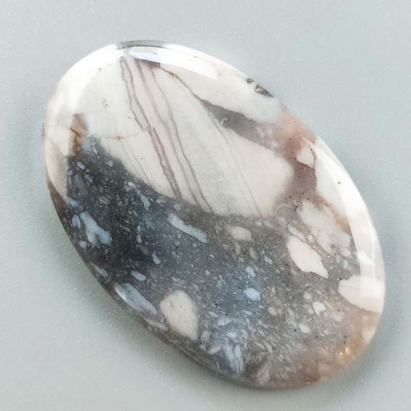 Agata Fossile Grigio Naturale Forma Ovale Piatto Cabochon Liscio Fatto a Mano 49X27X5mm 12,84gm 1pz