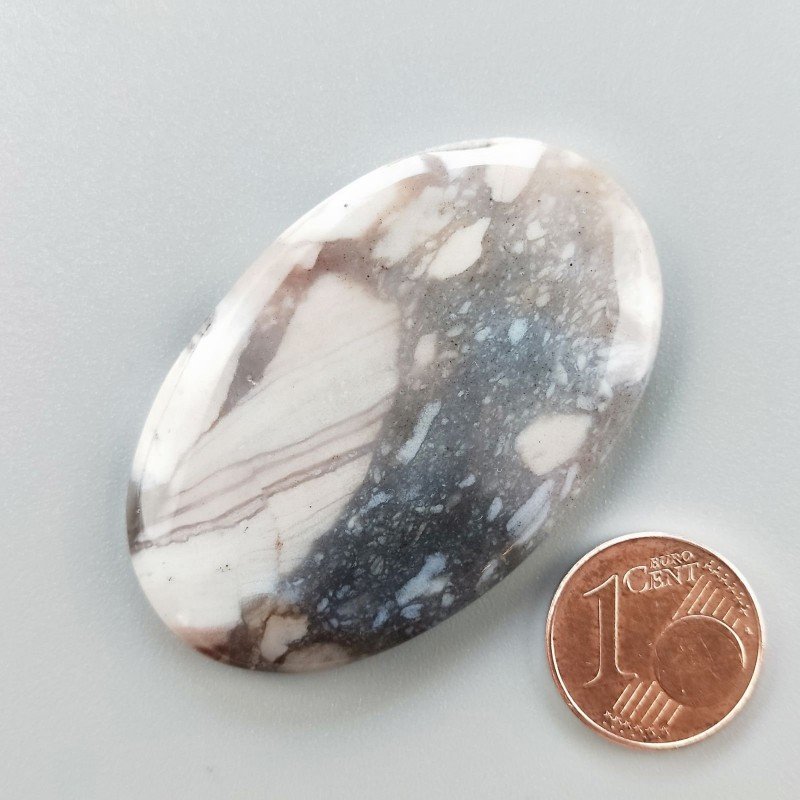 Agata Fossile Grigio Naturale Forma Ovale Piatto Cabochon Liscio Fatto a Mano 49X27X5mm 12,84gm 1pz